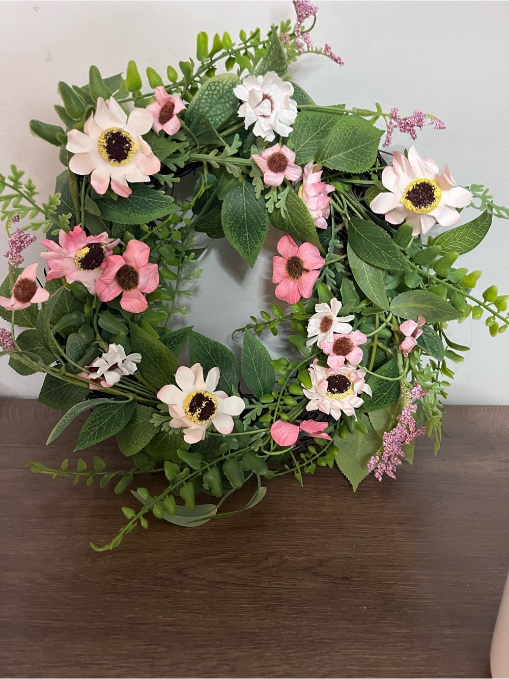 Artificial Pink and White Floral Wreath - Home Holiday Decor